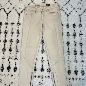 Ag Adriano Goldschmied Cream The Reagan Paneled Zipper Skinny Jeans